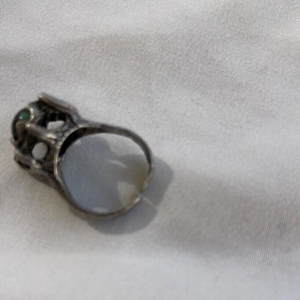 Vintage Old Pawn Dark Green Turquoise Southwest Sterling Silver Ring Sz Adj 6 - Picture 6 of 13